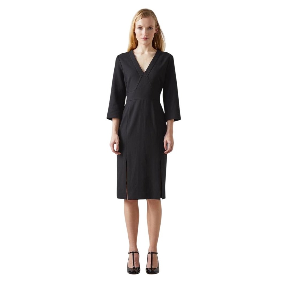 NWOT LK Bennett Sky Shift Dress Black Professional Crepe V-Neck‎ Slit Detail 4